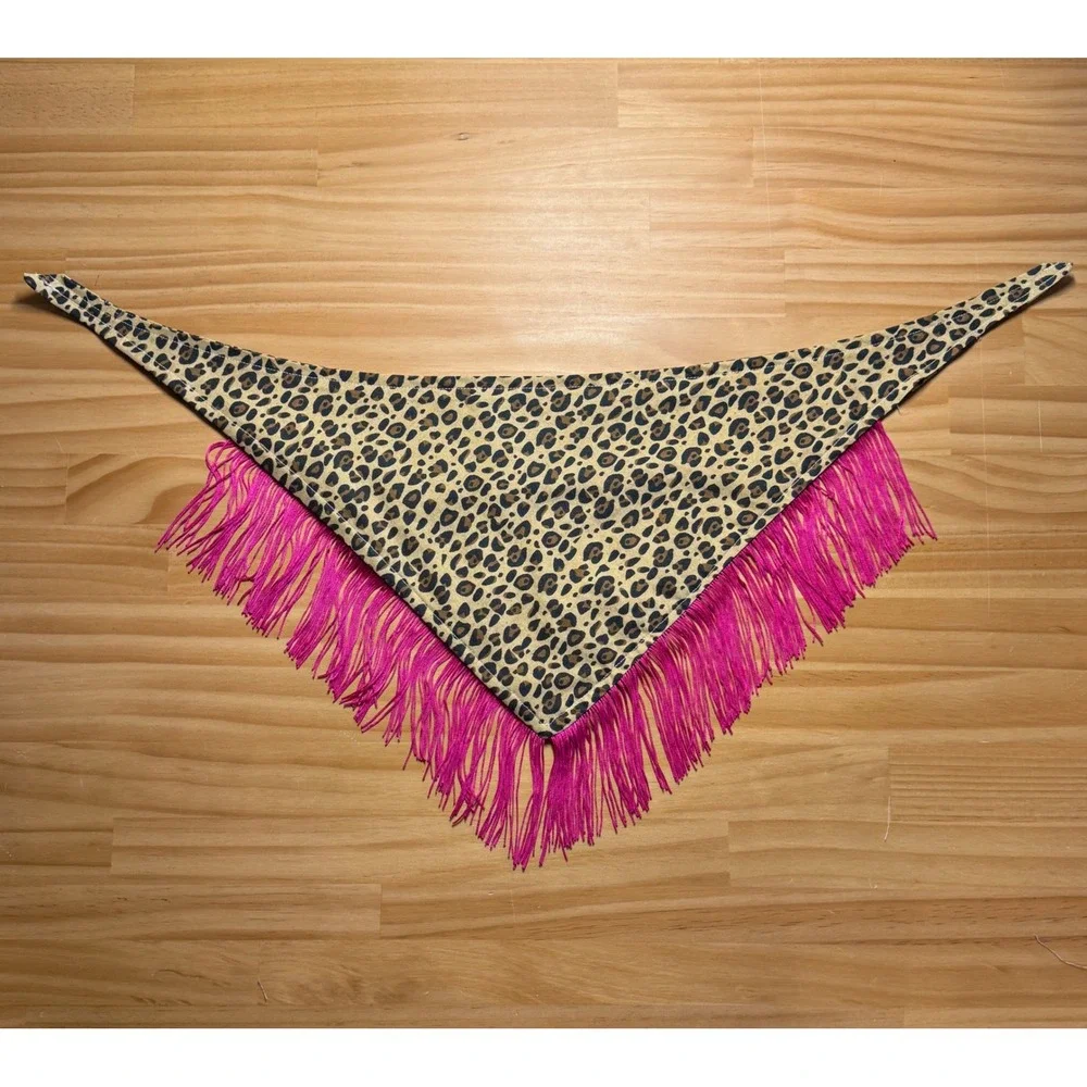 Honky Tonk Hottie Leopard Fringe Dog Bandana Pink Western Handmade Pet Accessory